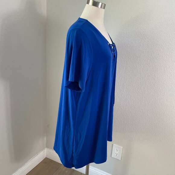 Calvin Klein Womens Plus 1X Lace Up Front Tunic Top Short Sleeve Stretch Shirt - Picture 3 of 10
